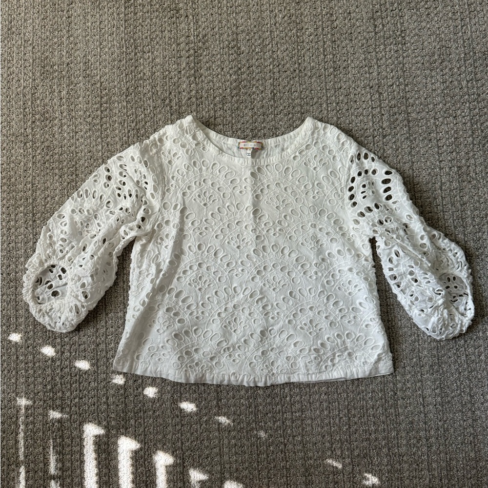 Anthropologie Eri + Ali white bubble sleeve top size medium